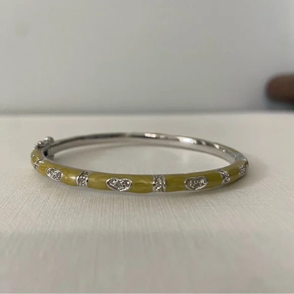BANGLE Bracelet Enamel with Hearts Crystals Design - Picture 3 of 7